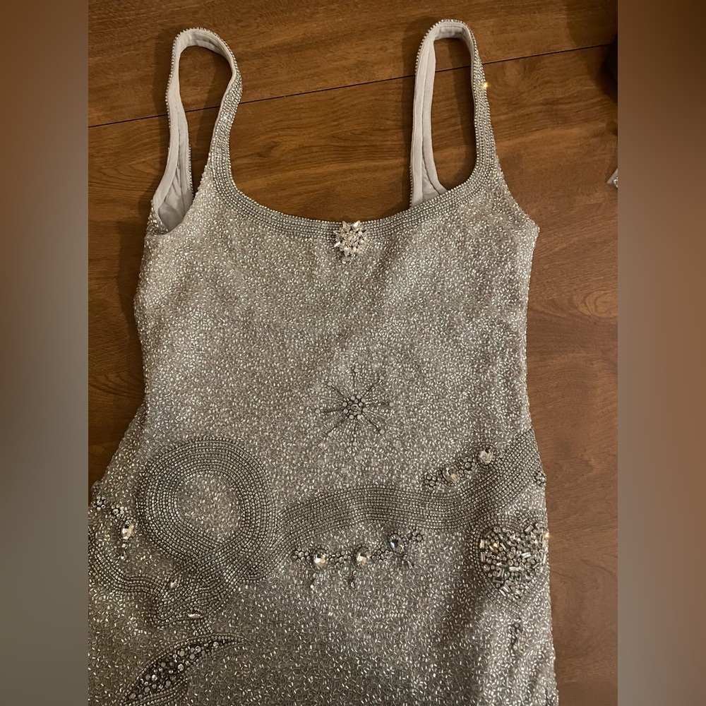 CLIO PEPPIATT Charm fringed embellished stretch-mesh mini dress - Silver M - Picture 5 of 8